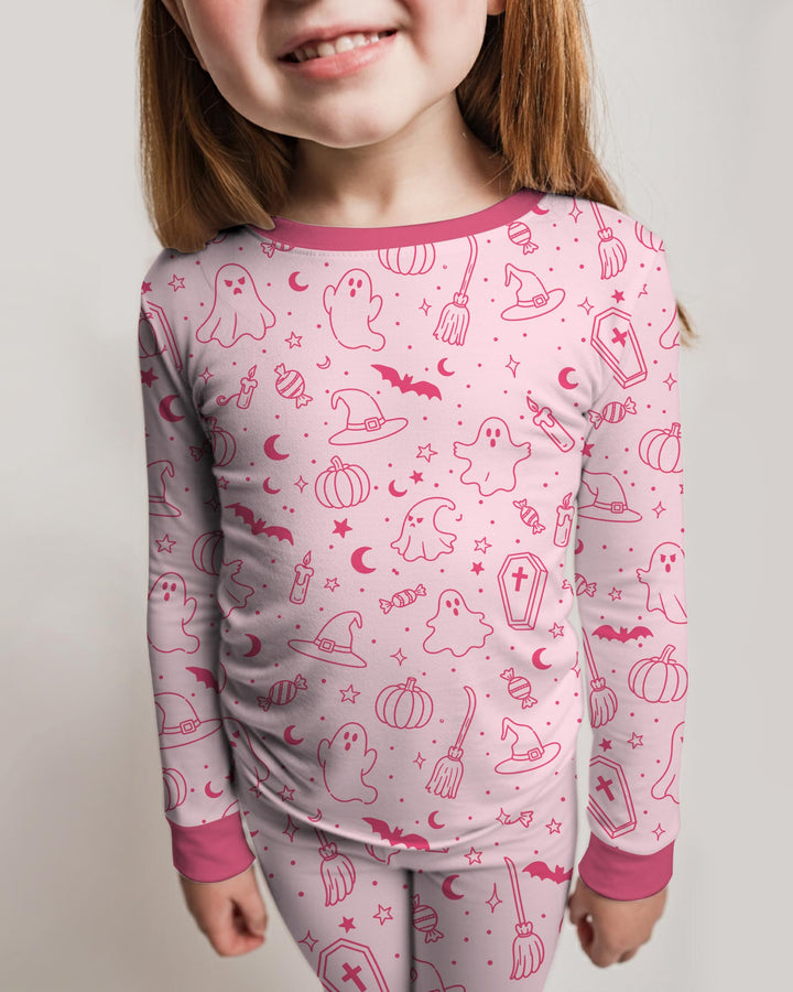 Cute Aesthetic Spooky Halloween Boo Bamboo Two Piece Long Sleeve Pajama Set