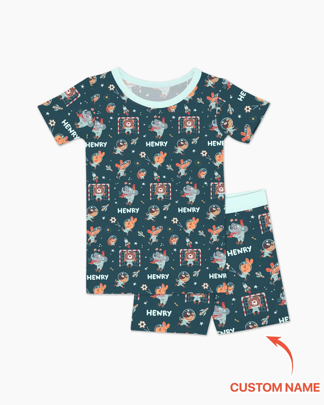 Space Soccer Bamboo Two Piece Short Sleeve Shorts Pajama Set