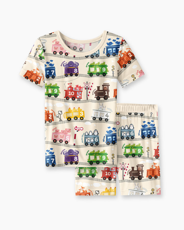 Color Train Bamboo Two Piece Short Sleeve Shorts Pajama Set