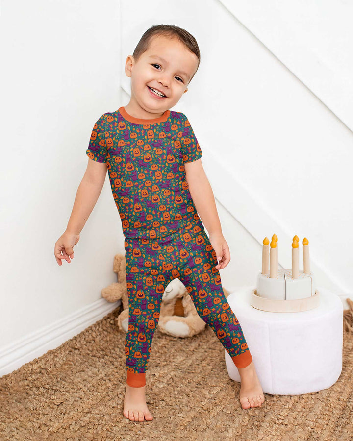 Cats and Pumpkins Bamboo Two Piece Short Sleeve Pajama Set