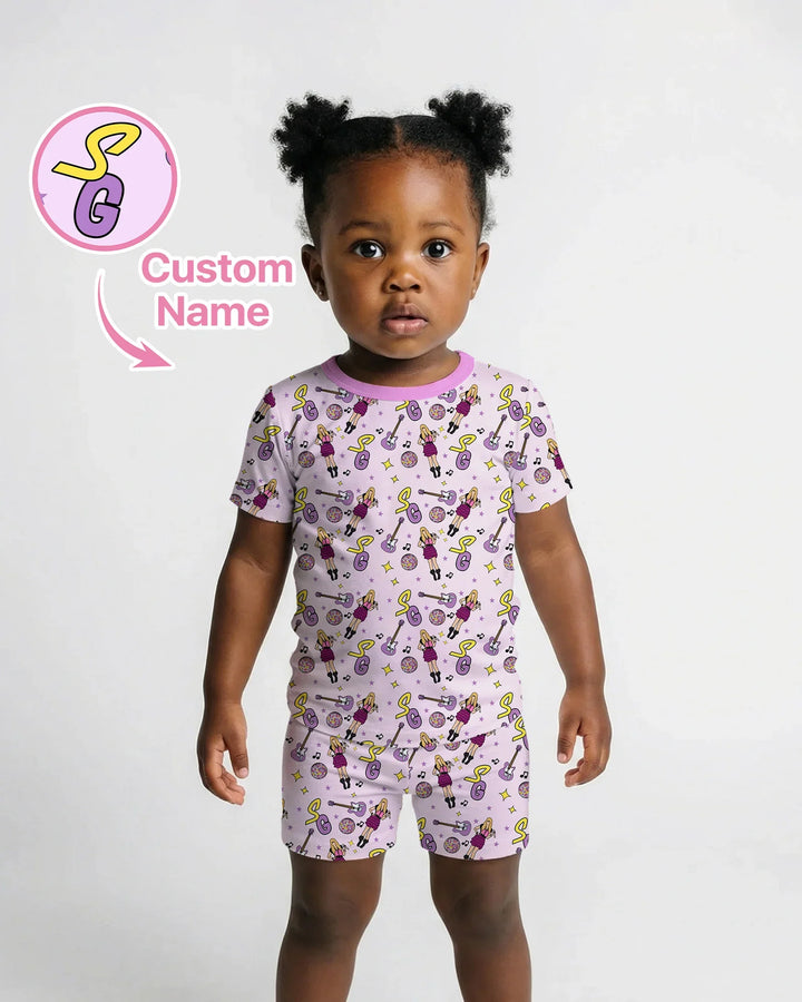 Custom Name Mini Rockstar Two Piece Short Sleeve Shorts Pajama Set