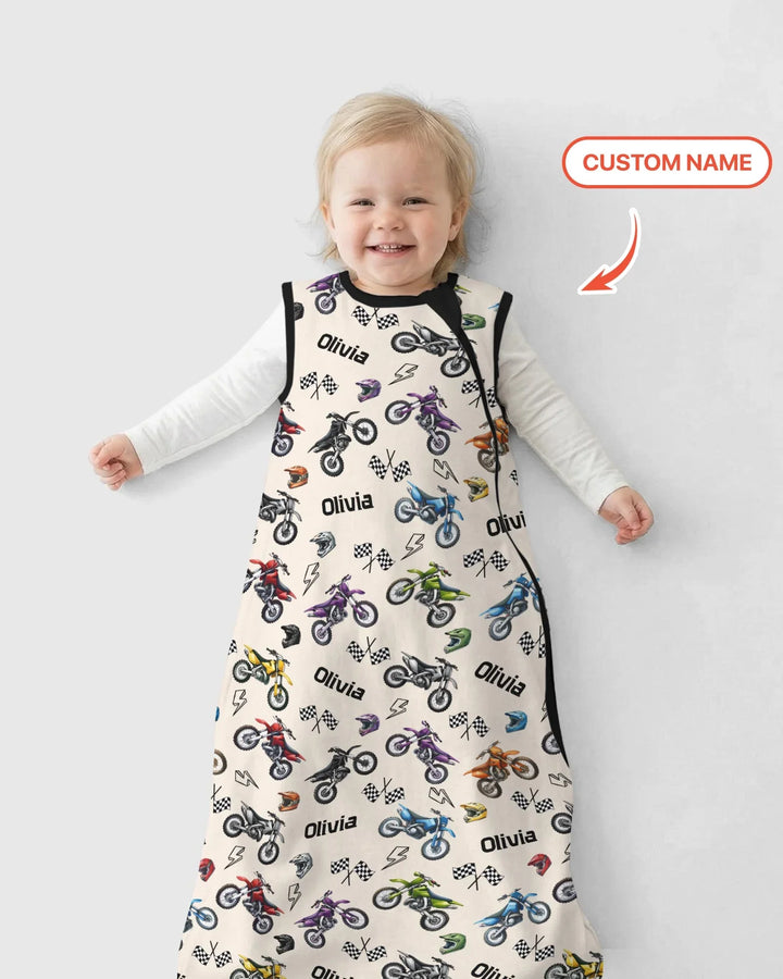Custom Name Little Dirt Bike Rider Bamboo Sleep Bag