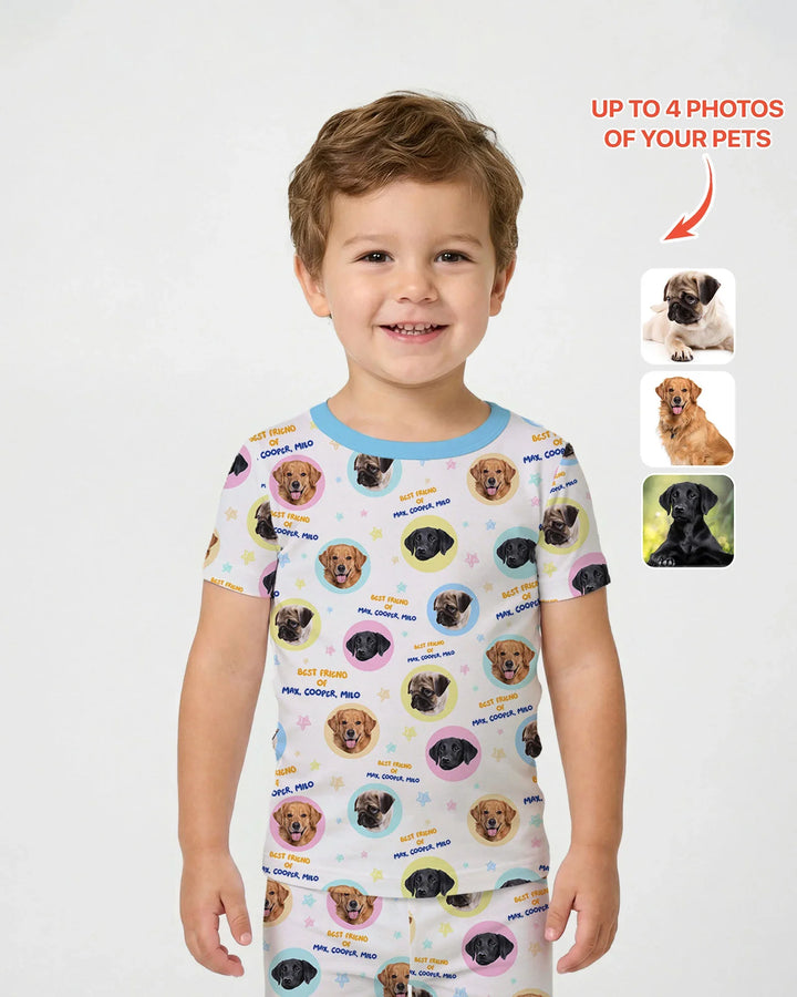 Best Friend Custom Name And Pet Photos Bamboo Two Piece Short Sleeve Pajama Set