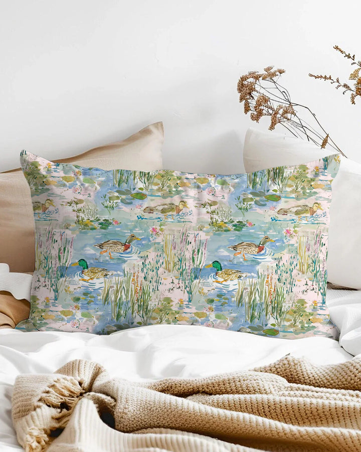 Watercolor Mallard Duck Bamboo Pillow Case
