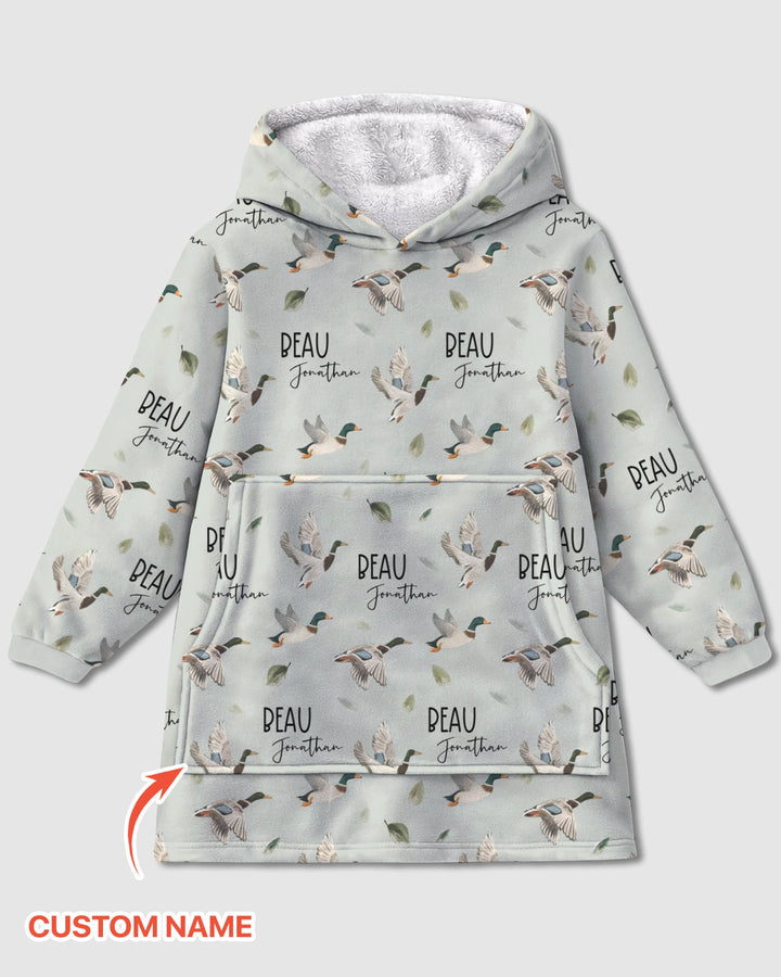 Custom Name Mallard Duck Blanket Hoodie