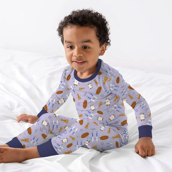 Shabbat Shalom Family Matching Two Piece Long Sleeve Pajama Set