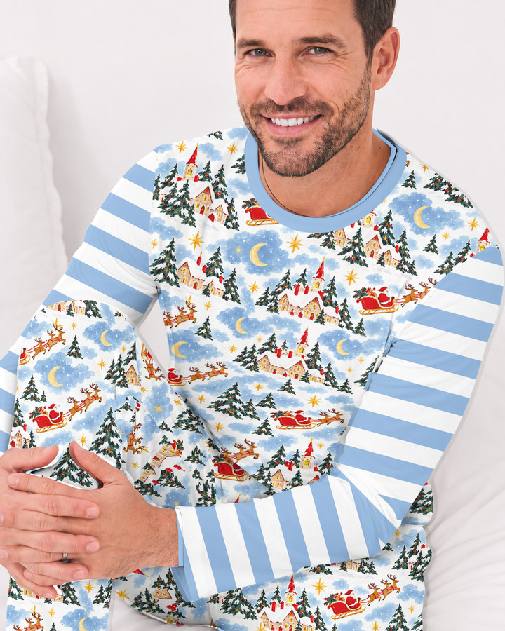 Whimsical Santa's Winter Village Bamboo Men's Pajama Set