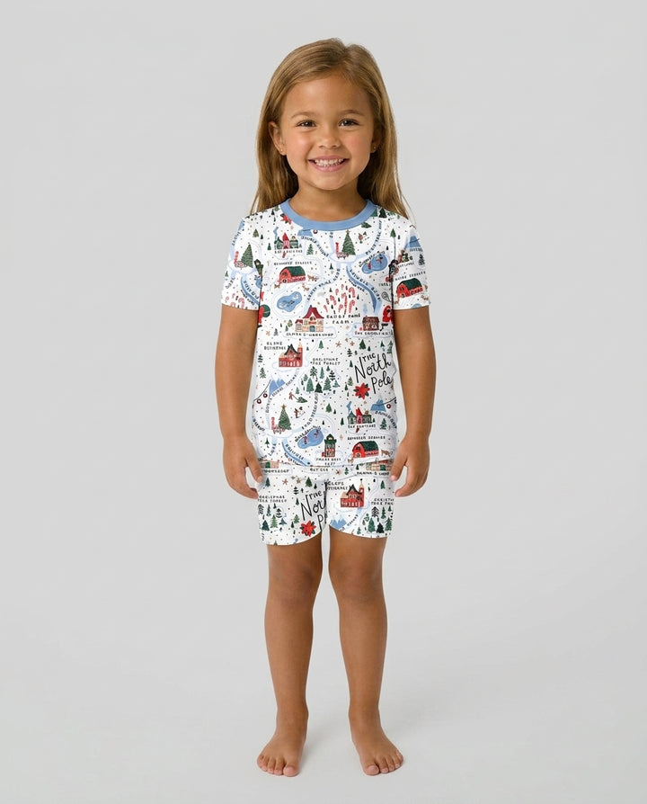 The North Pole Map Bamboo Two Piece Short Sleeve Shorts Pajama Set