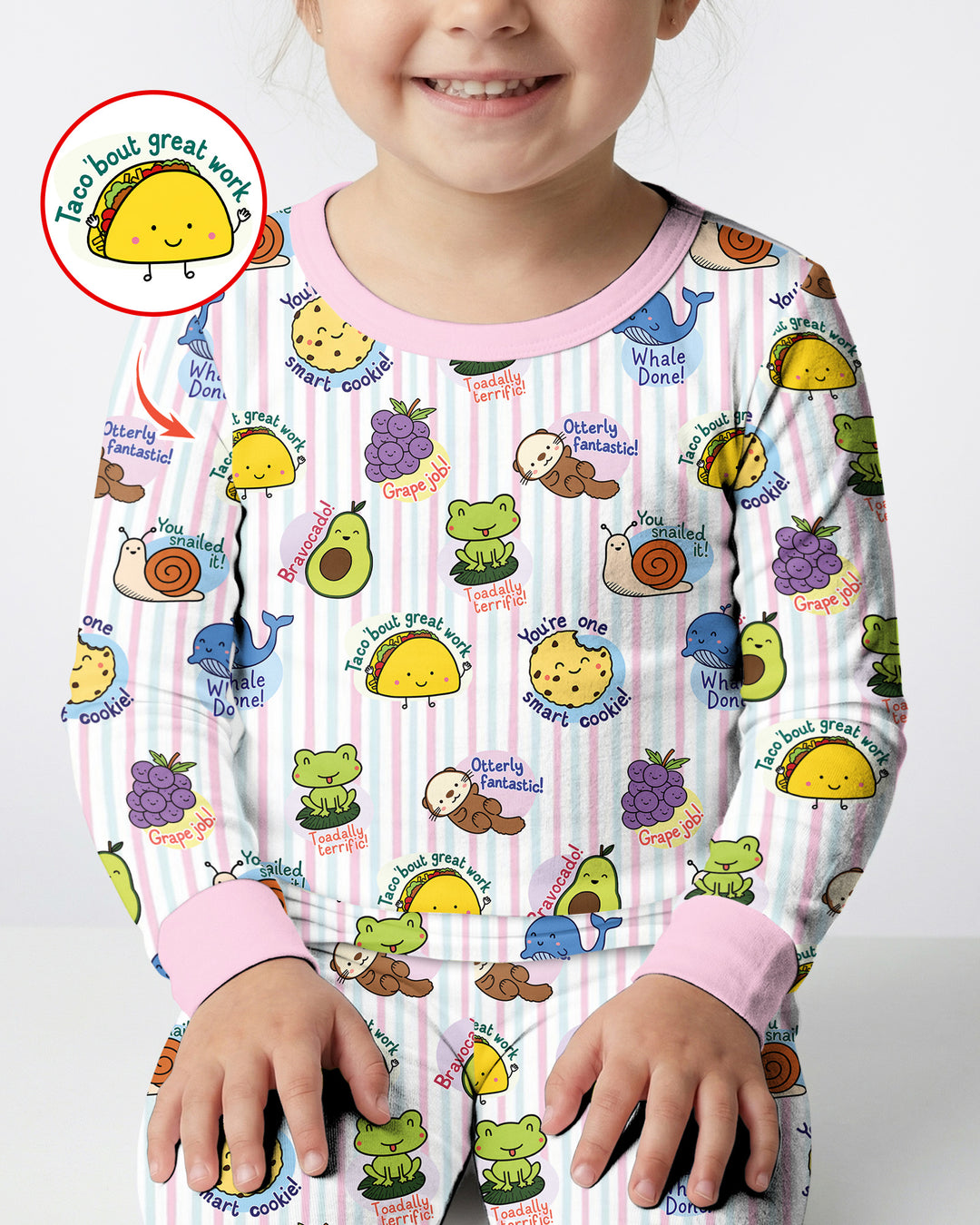 Cute Animal and Food Pun Bamboo Two Piece Long Sleeve Pajama Set