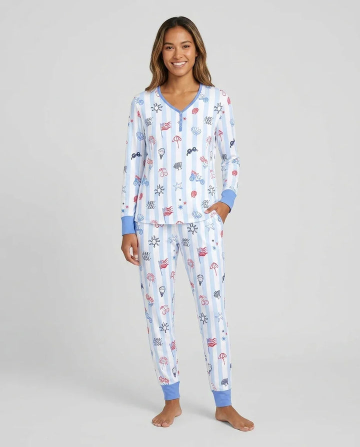 Rot, Weiß & Beachy Familie passender Pyjama-Set aus Bambus für Damen