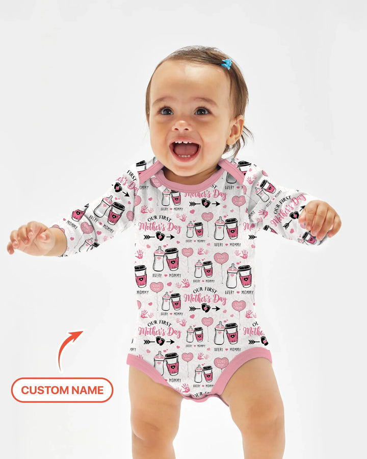 Custom Name First Mother's Day Drink Bamboo Bodysuit