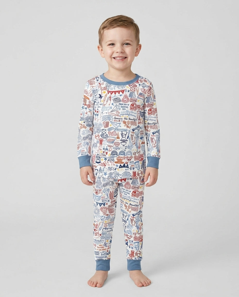 Liberty Doodle 250th Family Matching Bamboo Two Piece Long Sleeve Pajama Set