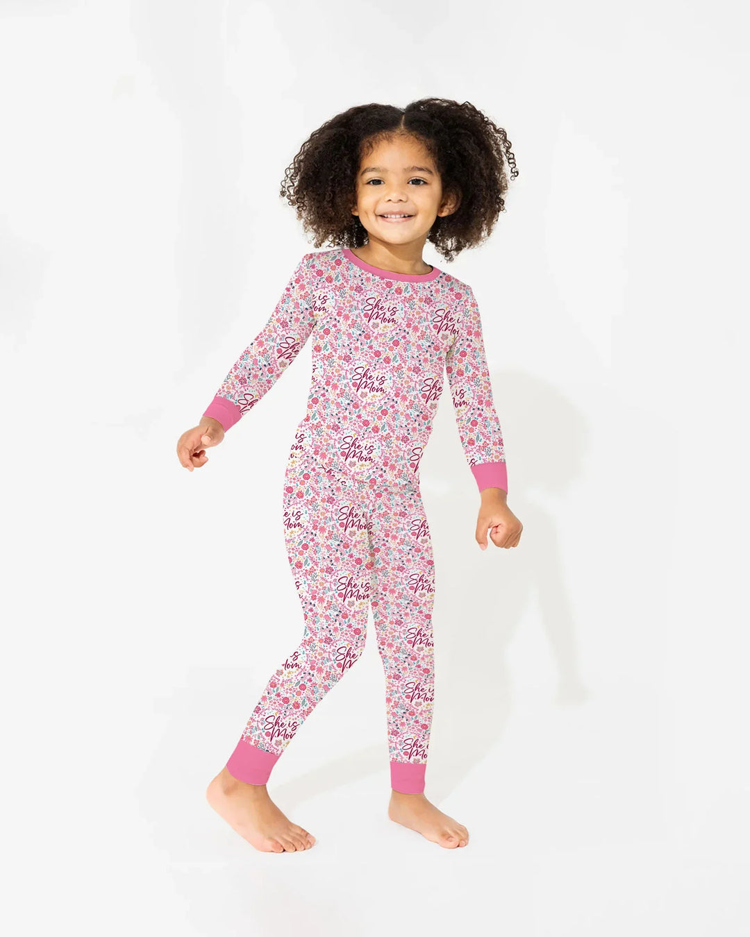 Pijama de dos piezas de manga larga de bambú floral She Is Mom