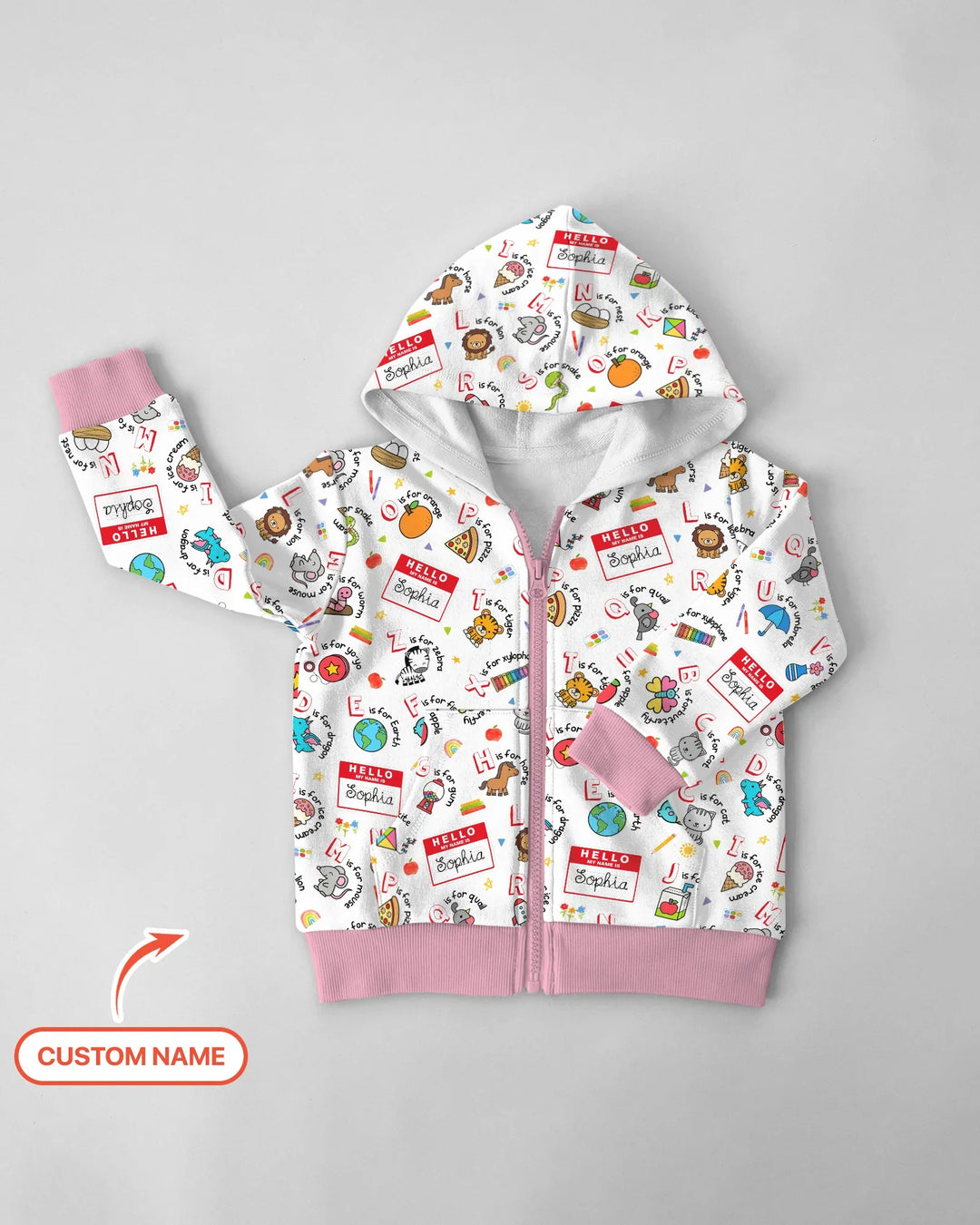 Custom Name Hello School ABCs Bamboo Zip Hoodie
