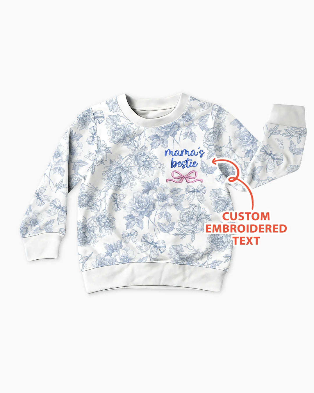 Custom Embroidered Mommy and Me Toile Matching Bamboo Crewneck Sweatshirt