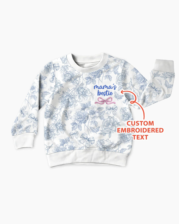Custom Embroidered Mommy and Me Toile Matching Bamboo Crewneck Sweatshirt