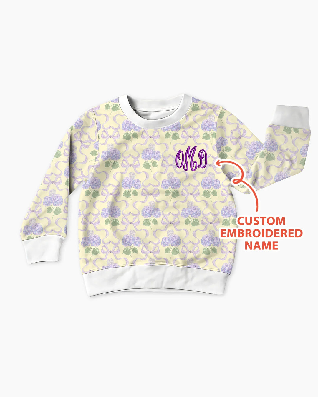 Personalisierbares Sweatshirt mit bestickter Hortensie „Welcome Home“ aus Bambus