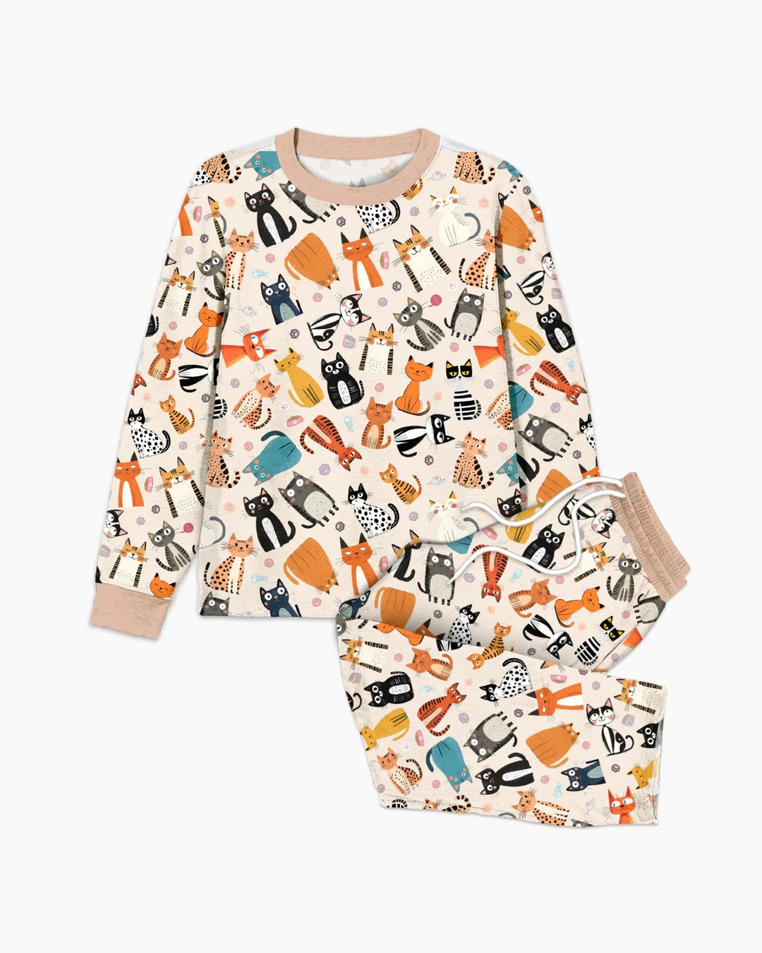 Pijama familiar de bambú para hombre a juego de la familia de gatos Goofy Mischief