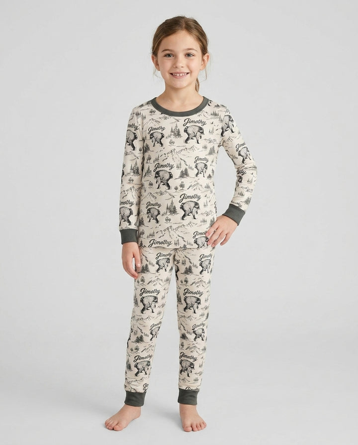 Vintage Jimothy Racoon Family Matching Bamboo Two Piece Long Sleeve Pajama Set