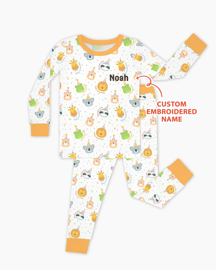 1st Birthday Personalized Embroidered Baby Bamboo Two Piece Long Sleeve Pajama Set
