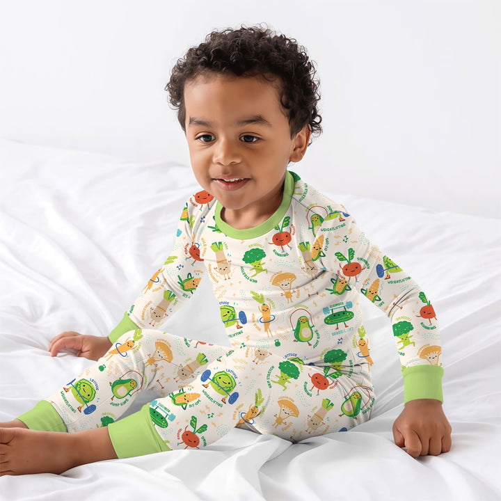 Exercise Veggie Two Piece Long Sleeve Pajama Set