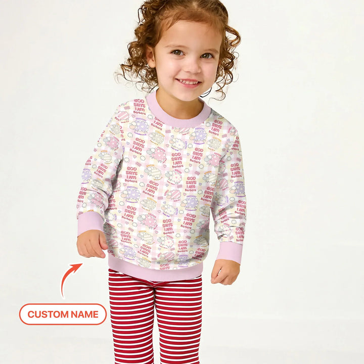 Little Lamb God Says I Am Custom Name Crewneck Sweatshirt