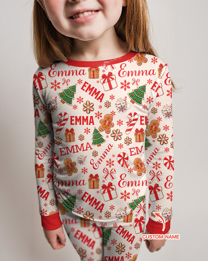 Merry Christmas Custom Name Bamboo Two Piece Long Sleeve Pajama Set
