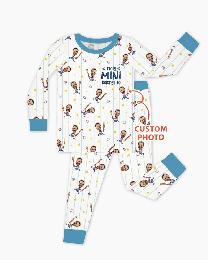 Embroidered Custom Dad And Mini Face  Bamboo Two Piece Long Sleeve Pajama Set