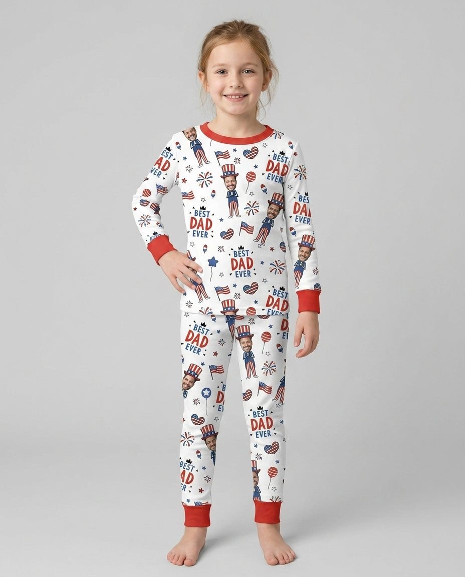 Custom Photo Best Patriotic Family Ever Bamboo Two Piece Long Sleeve Pajama Set
