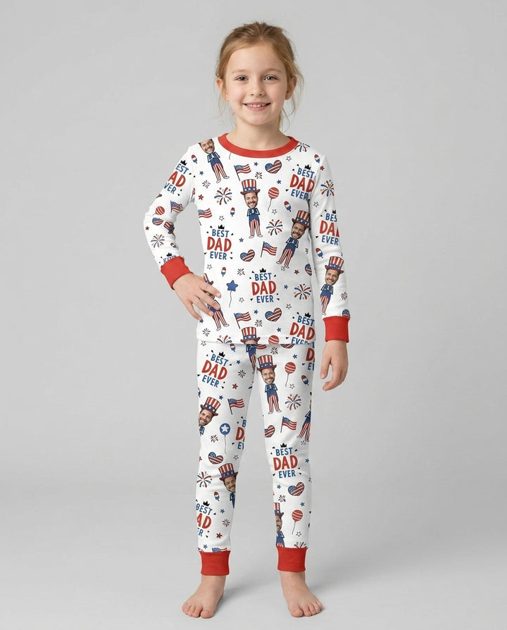 Custom Photo Best Patriotic Family Ever Bamboo Two Piece Long Sleeve Pajama Set