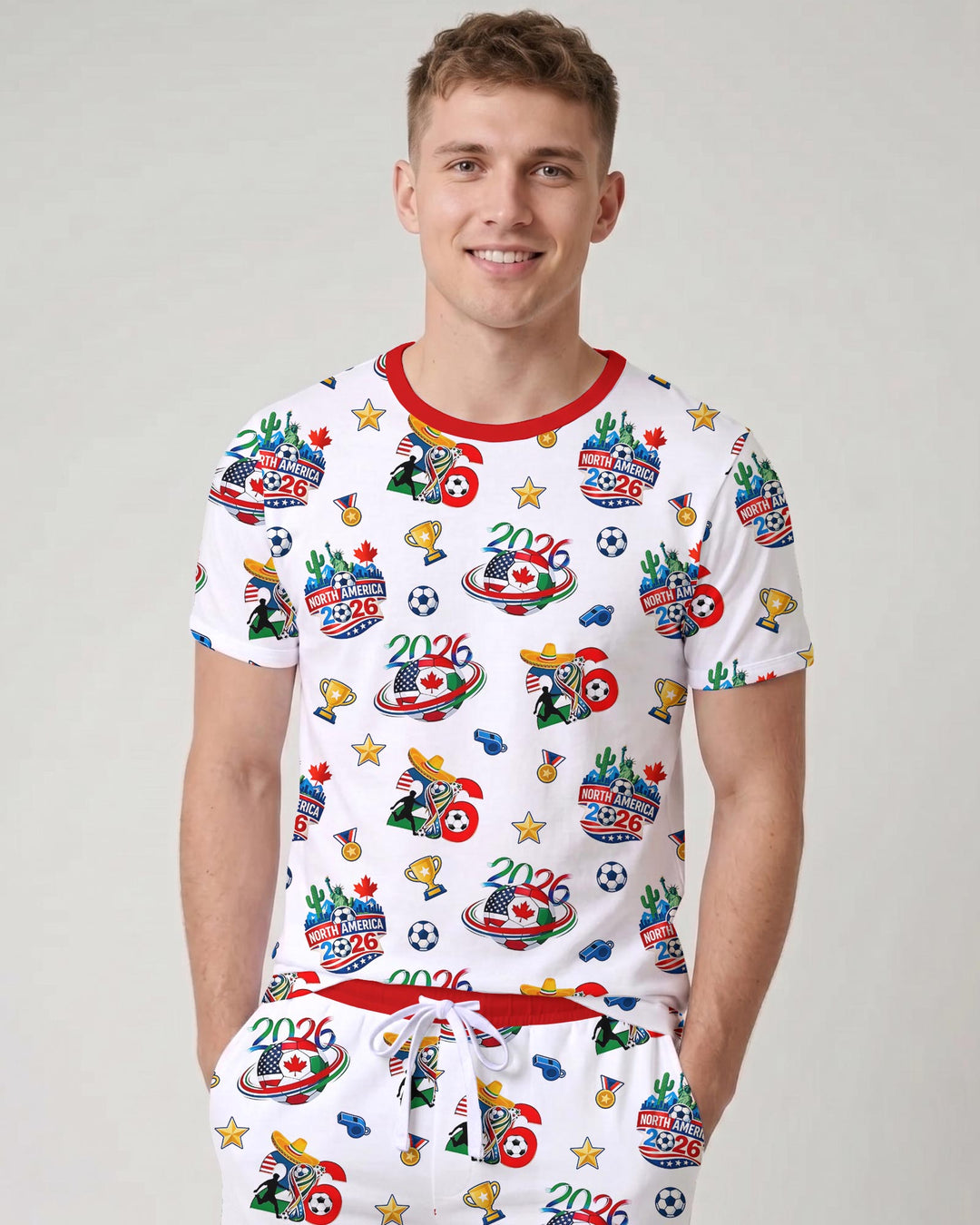 World Soccer North America 2026 Family Matching Bamboo Men Short Sleeve Short Pajama Set