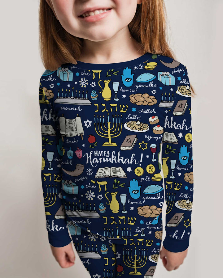 Happy Hanukkah 2026 Bamboo Two Piece Long Sleeve Pajama Set