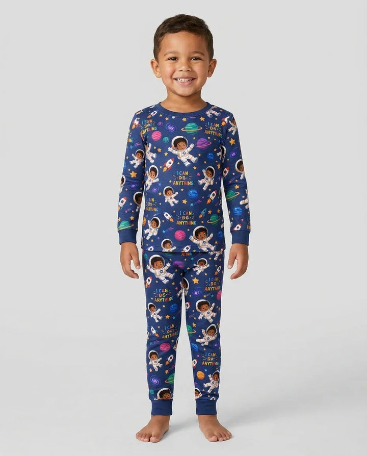 Black Astronaut I Can Do Anything Bamboo Two Piece Long Sleeve Pajama Set