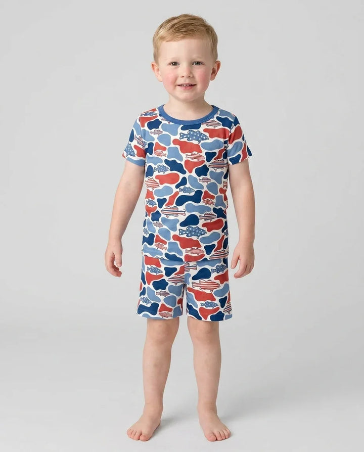 Reel America Daddy & Me Matching Bamboo Two Piece Short Sleeve Shorts Pajama Set