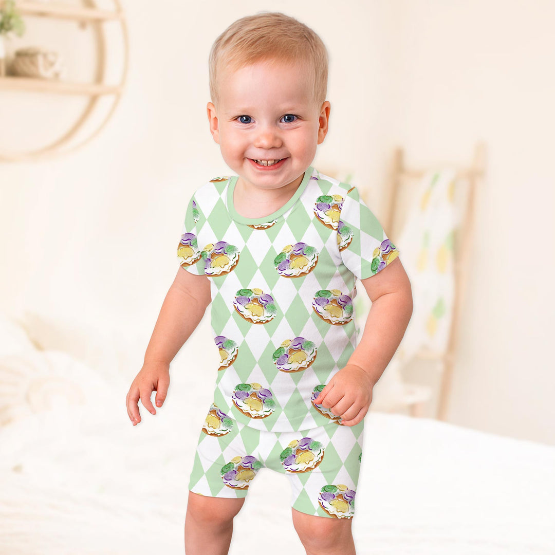 Mardi Gras Donut Two Piece Short Sleeve Shorts Pajama Set