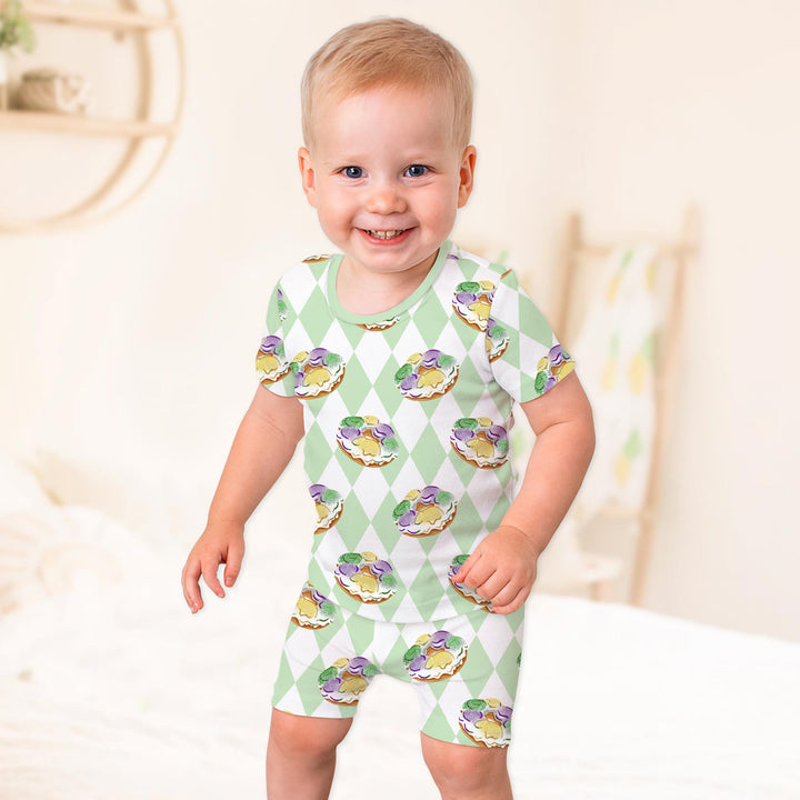 Mardi Gras Donut Two Piece Short Sleeve Shorts Pajama Set