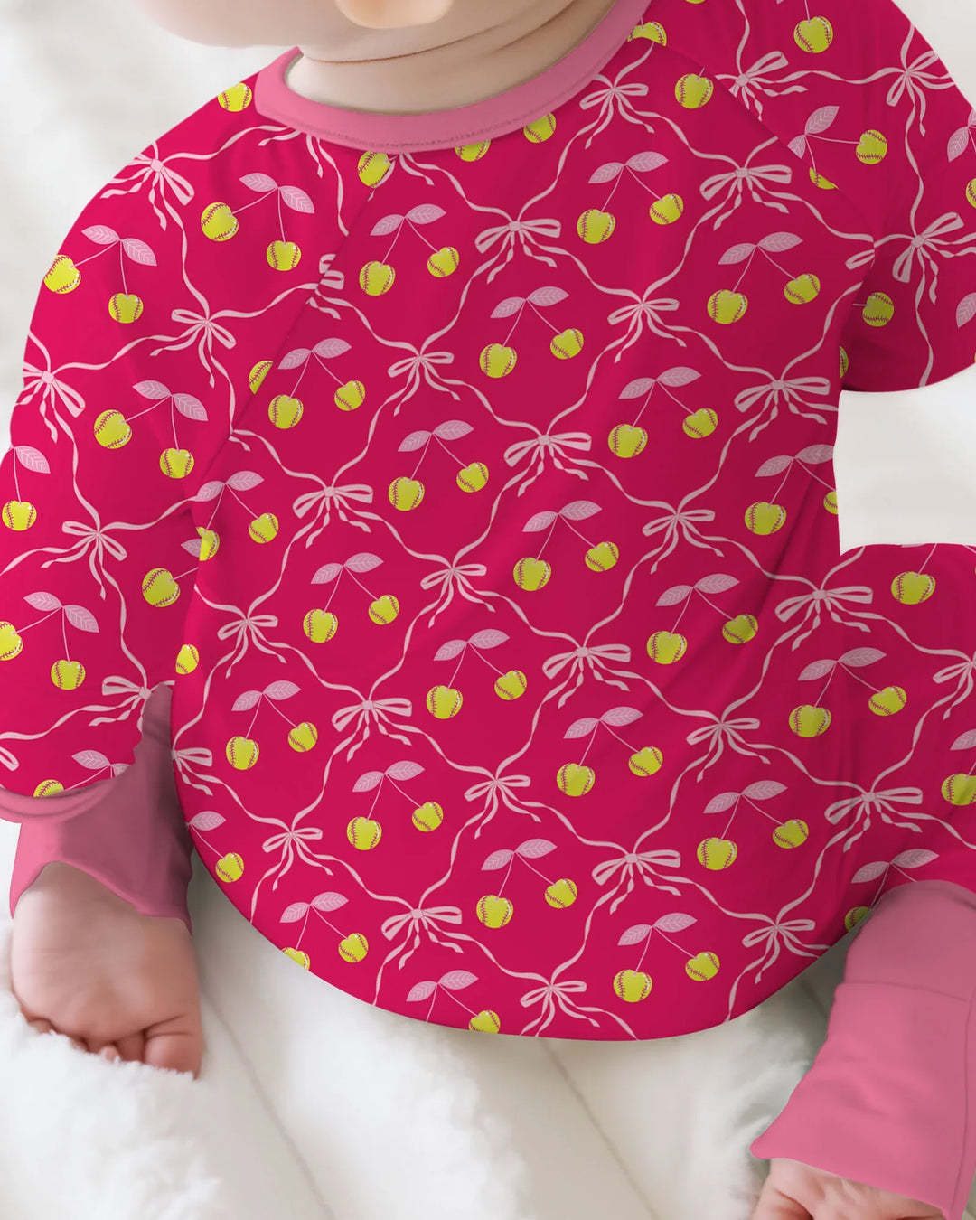 Cherry Baseball Softball Mom and Girl Matching Bamboo Convertible Zippy