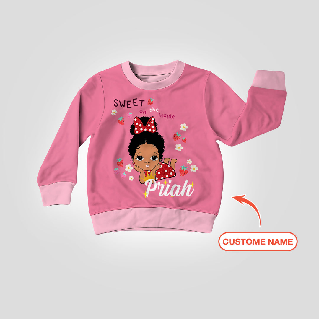 Custom Name Strawberry Girl Crewneck Sweatshirt