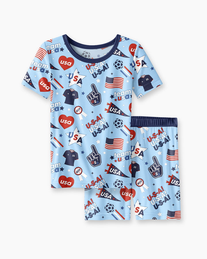 Soccer Party Team USA Bamboo Two Piece Short Sleeve Shorts Pajama Set