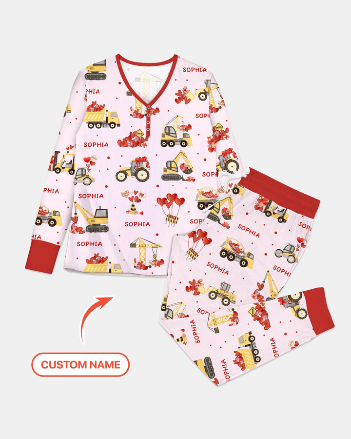 Custom Name Valentine Trucks Family Matching Women Pajama Set