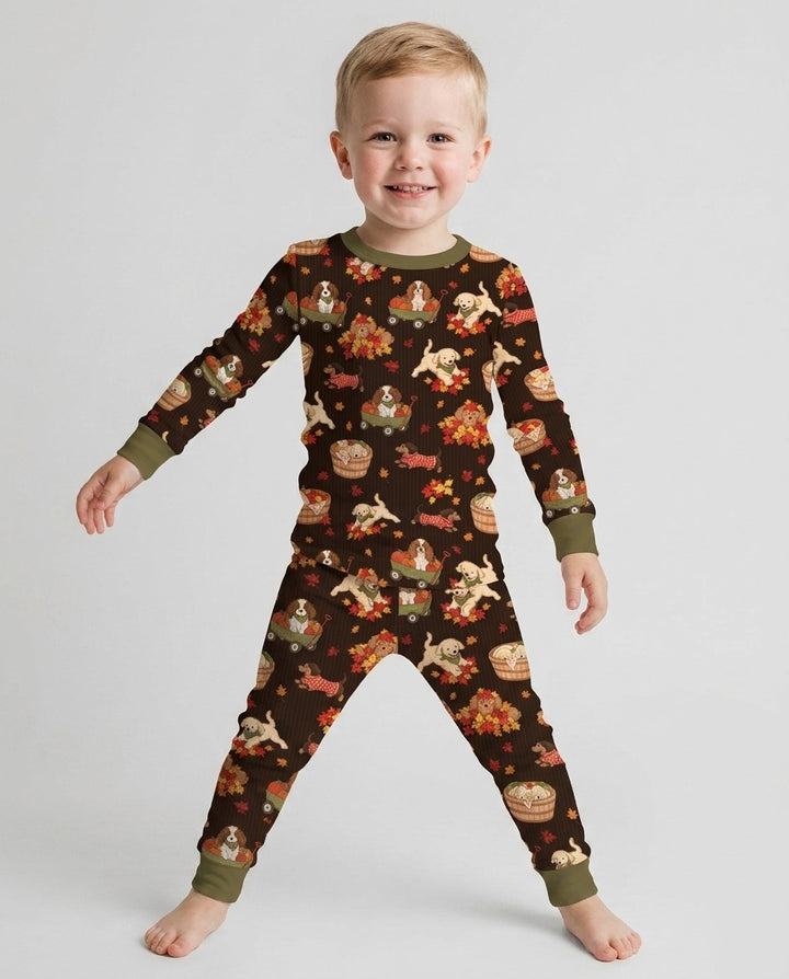Pups in the Leaves Bamboo Two Piece Long Sleeve Pajama Set