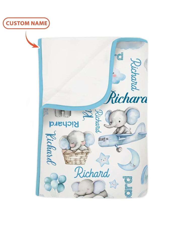 Elephant Love Custom Name Bamboo Blanket