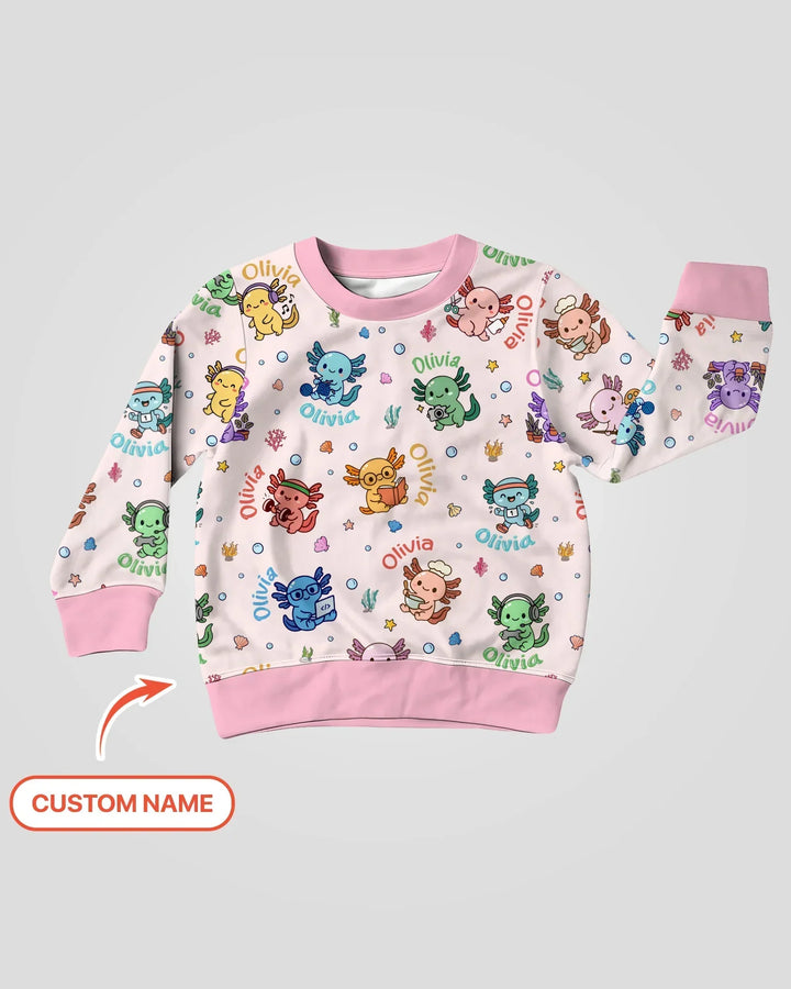 Custom Name Cute Hobby Axolotl Crewneck Sweatshirt
