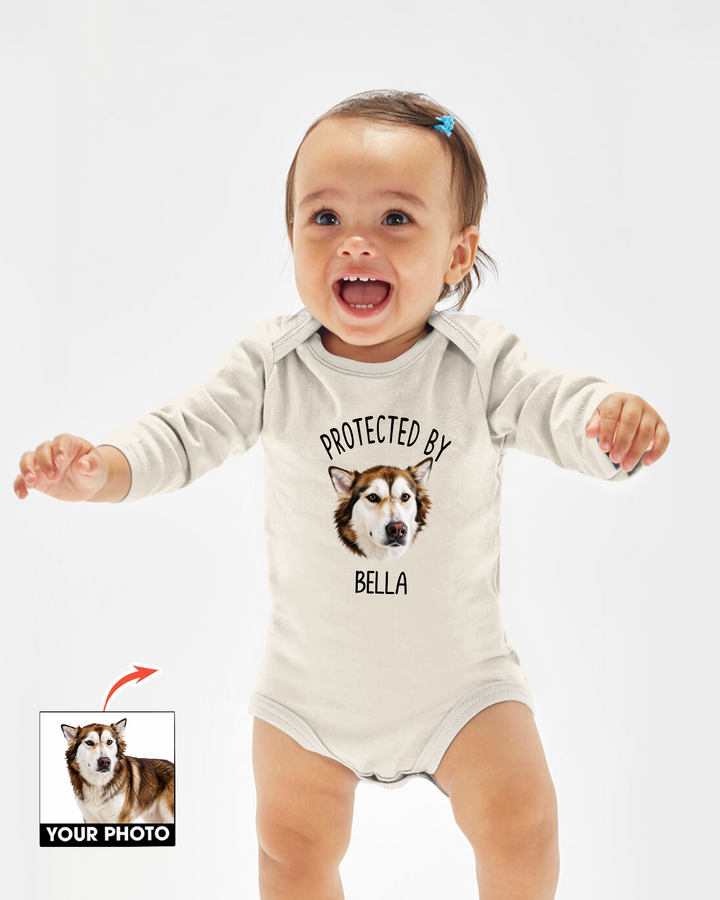 Custom Art Illustration Protected by Pet Portrait Baby Bodysuit: Personalized Dog & Cat Onesie