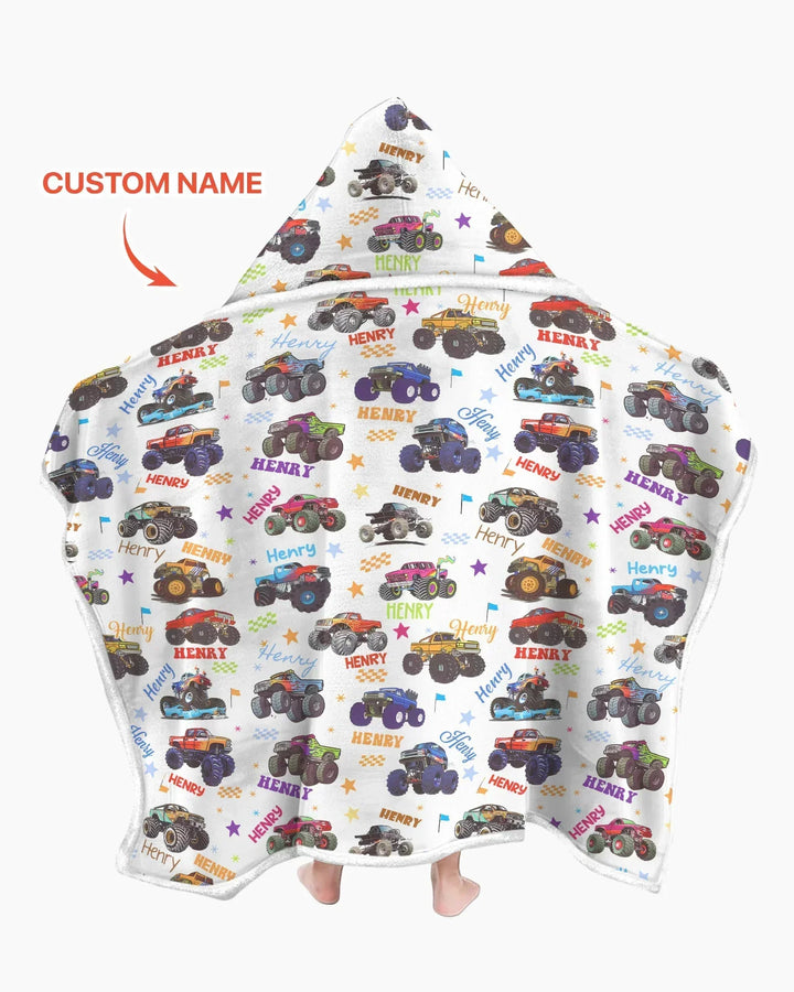 Monster Truck Custom Name Bamboo Wearable Hooded Blanket