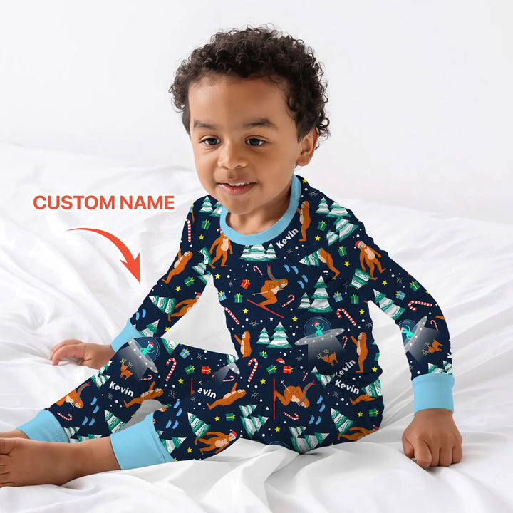 Custom Christmas Bigfoot  Two Piece Long Sleeve Pajama Set