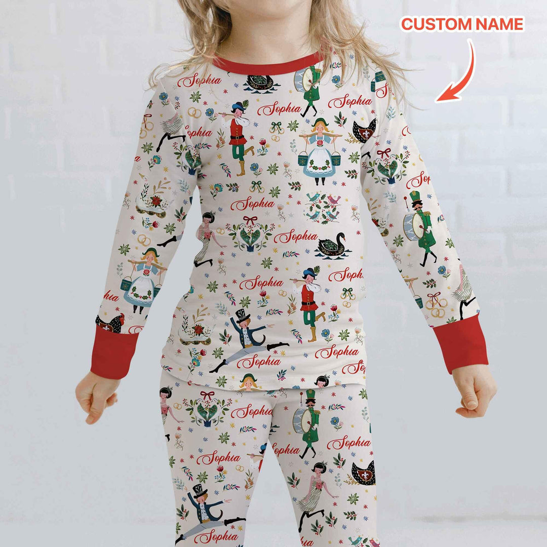 12 Days Of Christmas Custom Name Two Piece Long Sleeve Pajama Set , 12 Days Of Christmas Custom Name Two Piece Long Sleeve Pajama Set - 12-18M / Girl