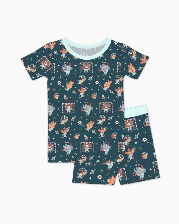 Space Soccer Bamboo Two Piece Short Sleeve Shorts Pajama Set