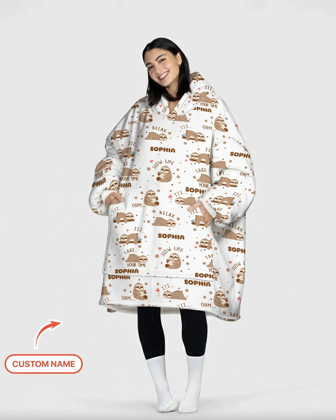 Custom Name Cute Sloth Blanket Hoodie