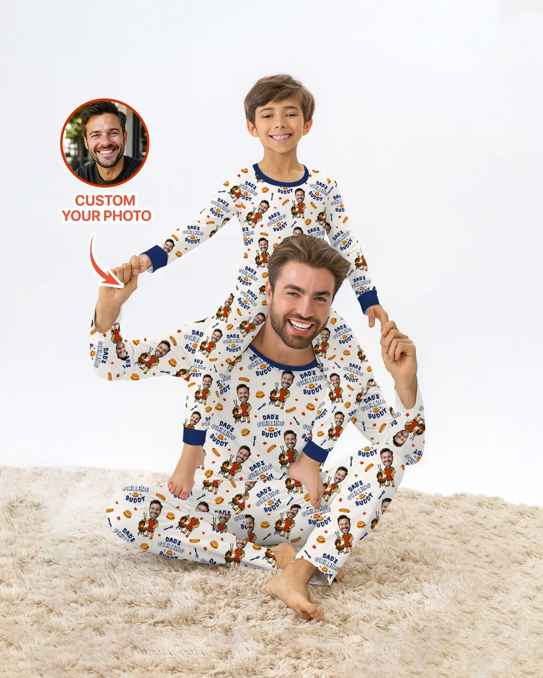 Custom Photo Dad's Grilling Buddy Family Matching Bamboo Two Piece Long Sleeve Pajama Set